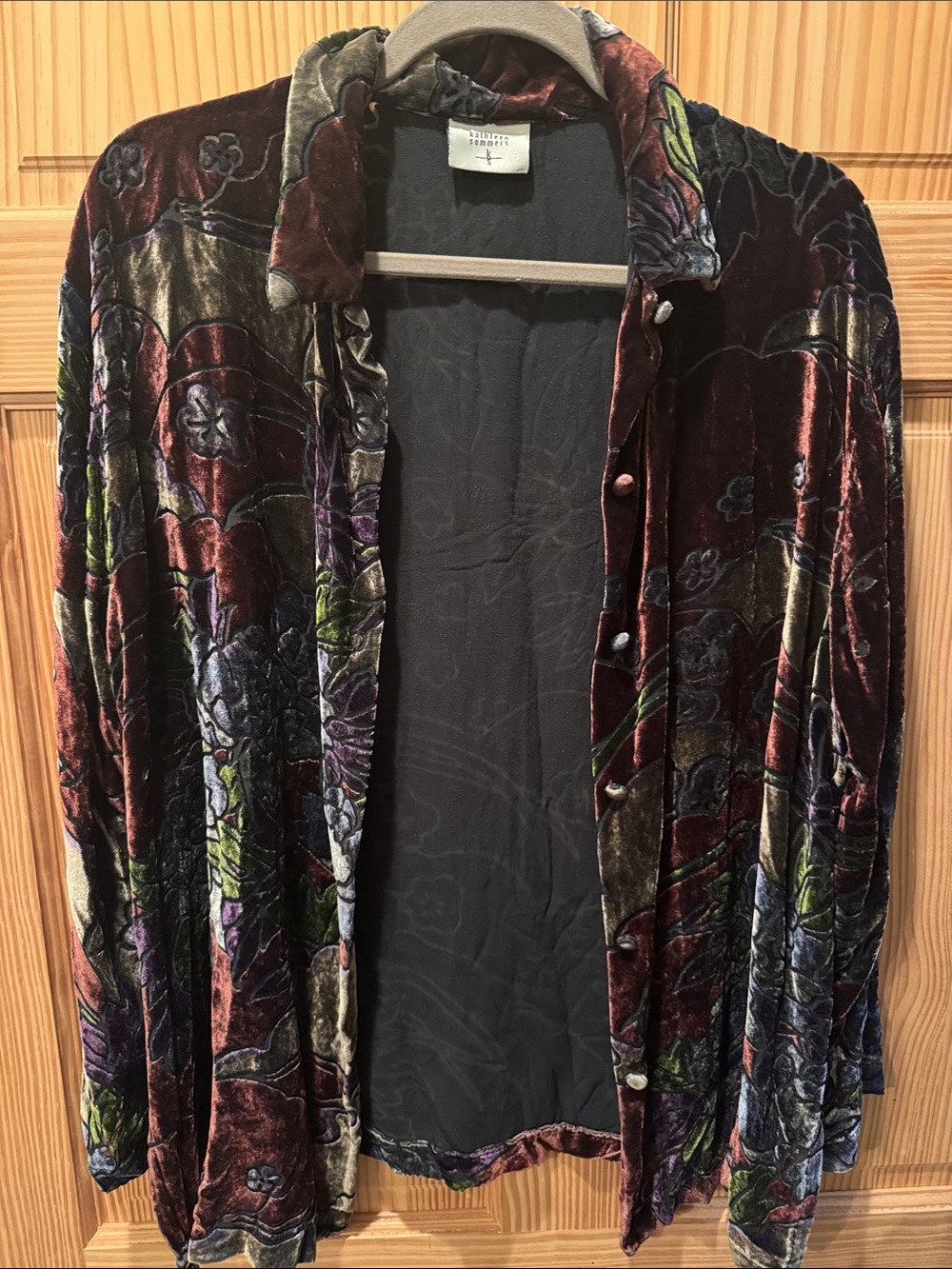 Velvet Floral Burnout Button-Front Blazer - Burgundy Multi
